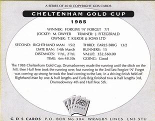 2000 GDS Cards Cheltenham Gold Cup #1985 Forgive 'N' Forget Back